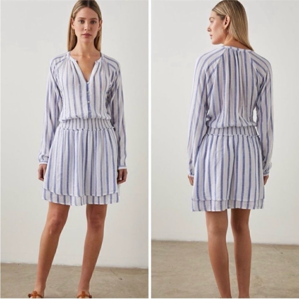 Rails Jasmine Villa Stripe Long Sleeve Linen Blend Dress Sz S Nwt